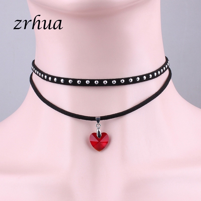 ZRHUA Charms Necklace Pendant Rainbow Heart Choker For Women Jewelry Stylish Multi-Layer Single Necklaces