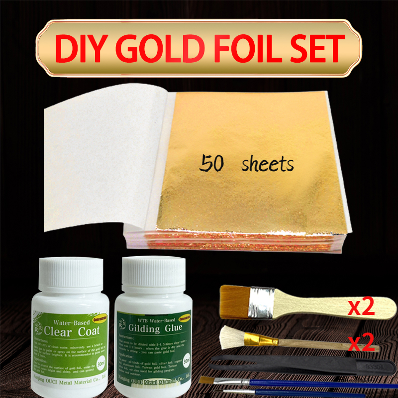 Vergoldungskleber, Goldfolienblätter für Kunsthandwerk, Papierpulver, Blattgold, konzentrierter Kleber auf Wasserbasis, Mangel und Goldfolien-Toolkit