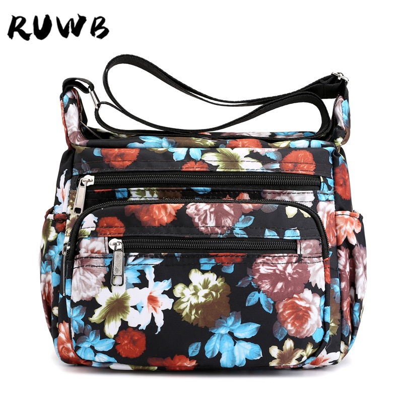 RUWB Europäischen und Amerikanischen Stil Nylon Kleine Schulter Tasche Damen lässig Blumen- Umhängetaschen für Frauen Klappe Bote Tasche Bolsa