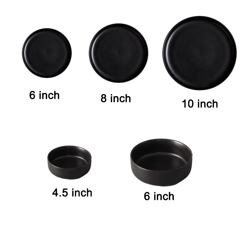 Ceramic Plates with Bowls Set Porcelain Dinnerware Round Dishes and Soup Bowls: black dinnerware