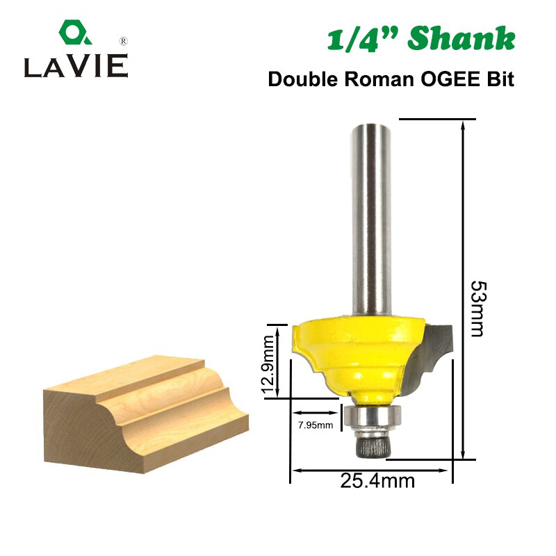 3pcs 1/4 Shank Wood Router Bits Set Beading Bit Roman Ogee Bit with Bearing Double Flutes Woodworking Tools Tungsten Carbide 062