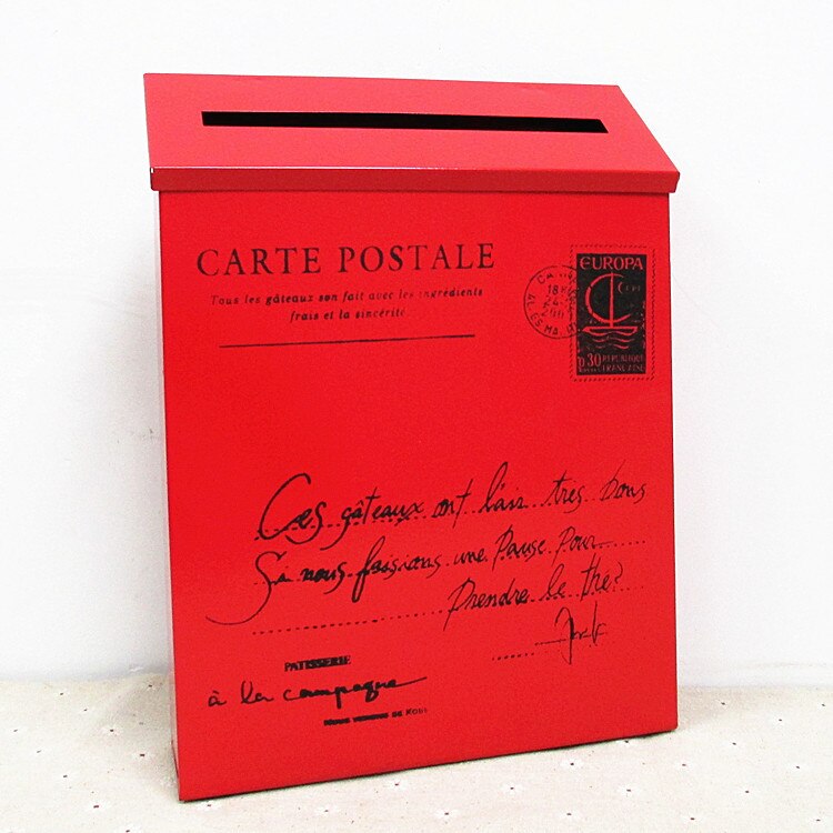 Mail Box Outdoor Vintage Villa Town Galvanized Iron Post Letterbox Postbox Newspaper Magazines Holder Box Catcher Guard: Red-B