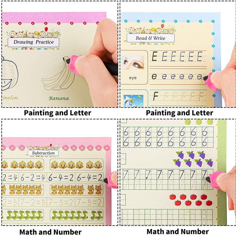 Kids Magic Groove Copybook,Learn English,Digital Calculation Practice Books ​For Calligraphy Repeatable Writing English Alphabet