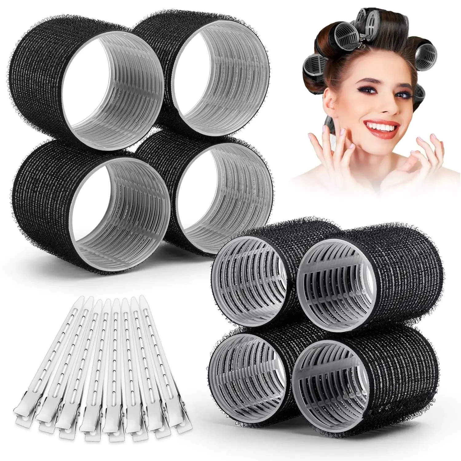 Bigoudis auto-agrippants noirs, pas de chaleur, boucles sans chaleur, frange, crochet auto-adhésif, outils de coiffure bricolage, volume, 13 pièces