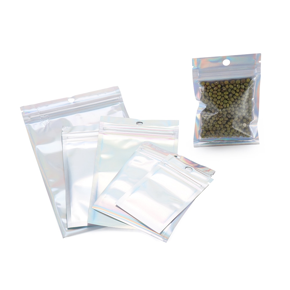 20 Teile/paket Kunststoff Tasche 6 Größen Aluminium Folie Hologramm Lebensmittel Beutel Kleine Wasser Proof Zipper Wiederverschließbaren Beutel