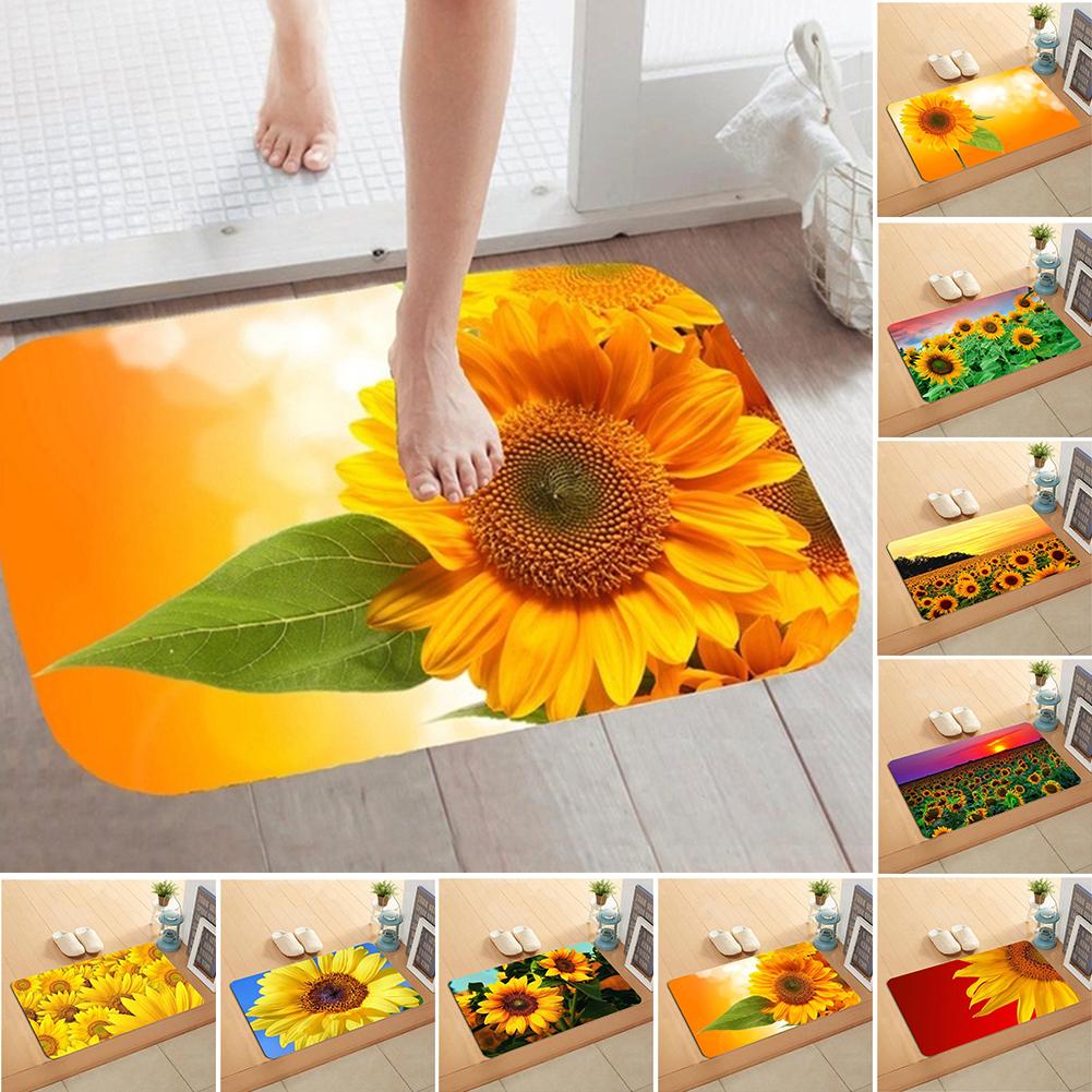 Sunflower Flannel Non-slip Water Absorption Door Mat Carpet Floor Bathroom Decor