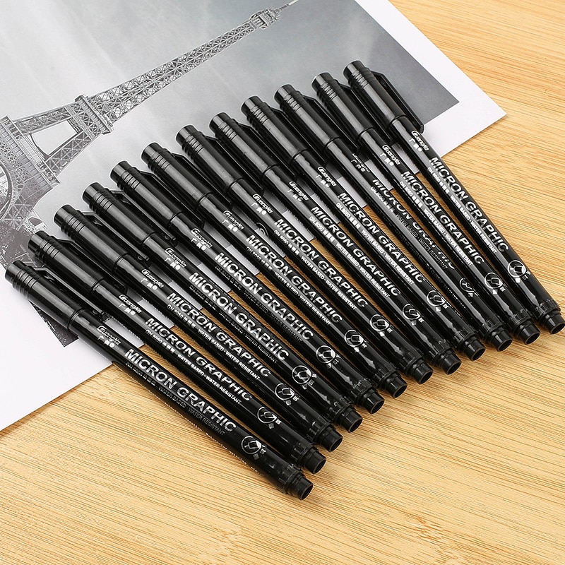 12pcs/set Waterproof Fade Proof Micron PenTip Fine Liner Black Sketch Water Marker Pen for Manga