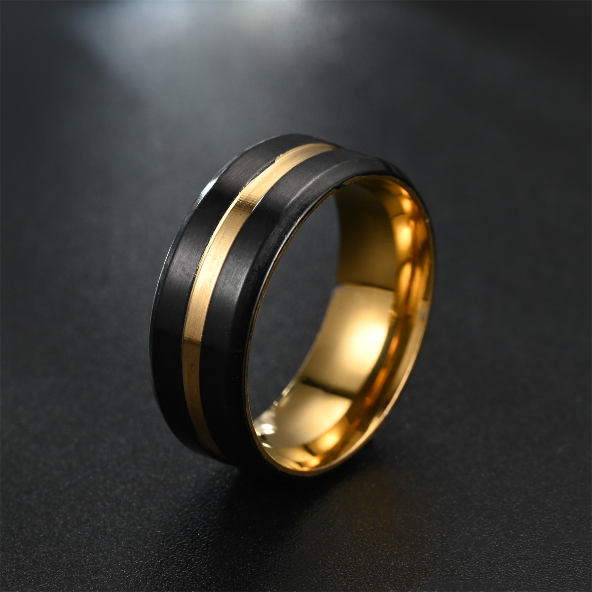 8Mm Zwart Titanium Ring Voor Mannen Jongens Eenvoudige Rvs Ringen Trendy Rainbow Groef Ringen Sieraden Accessoires