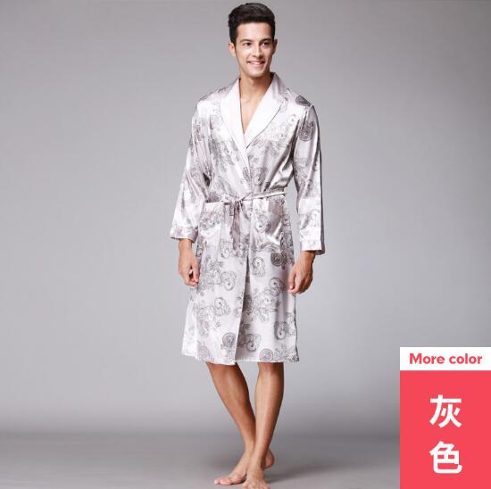 Fdfklak vår höst kimono herr badrock långärmad tryck nattkläder morgonrock herr nattkläder badrock man bata hombre: Grå / Xxl