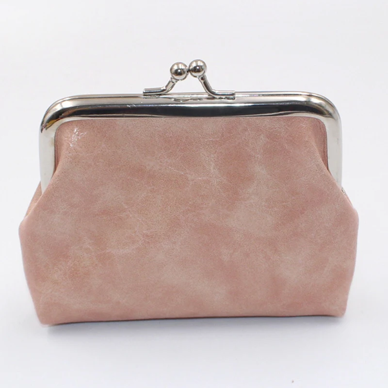Lady Leather Mini Wallet Vintage PU Oil Wax Leather 4-inch Buckle Coin Purse Women's Short Handheld Coin Bag: Clear