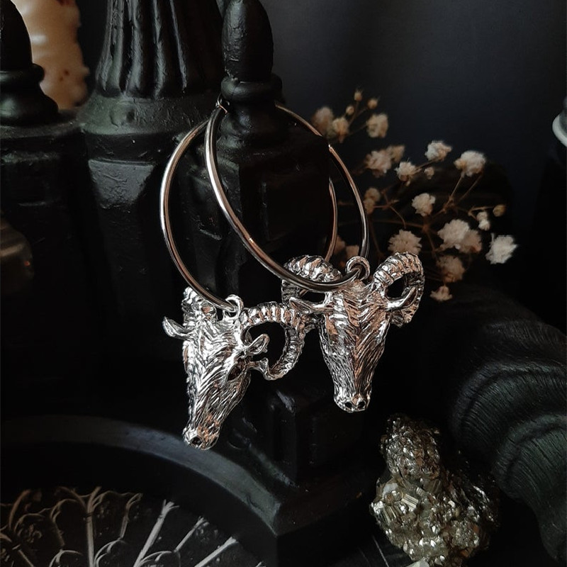 Baphomet Waga Koza Kolczyki Gotycka Czarownica Szatan Okultystyczna Biżuteria Alternatywna Szatańska Baran Czaszka Moda Średniowieczny Prezent dla Kobiet