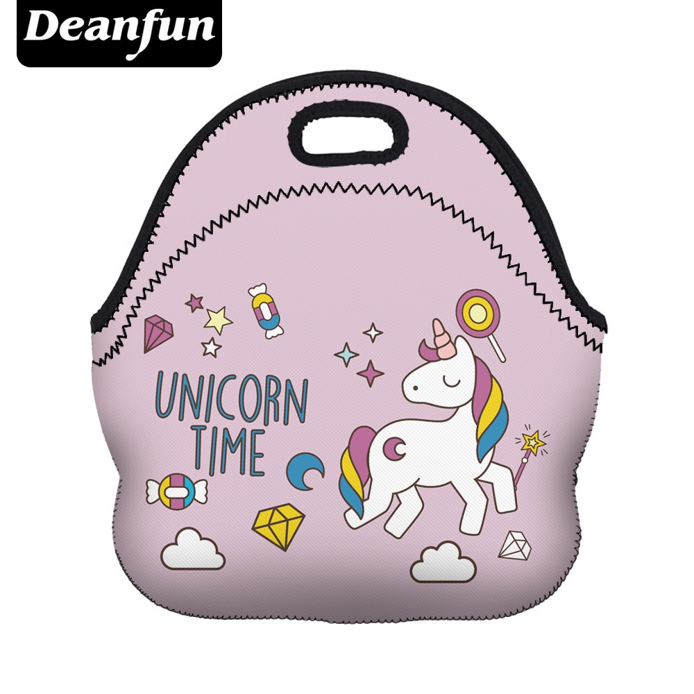 Deanfun Neopreen Lunch Tas 3D Gedrukt Eenhoorn Tijd Draagbare voor Vrouwen Picknick Snack 73003