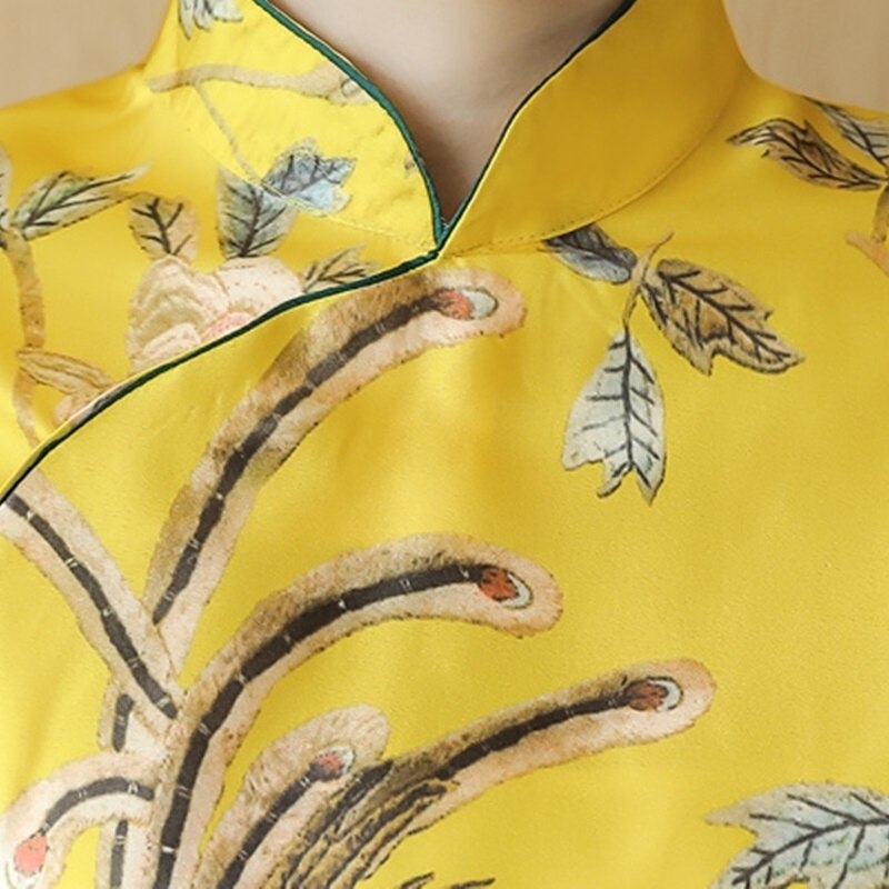 Chinese Cheongsam Tops For Women Retro Vintage Shirt Tea Loose Yellow Chinese Dress Spring Ladies Chinese Tops TA1598