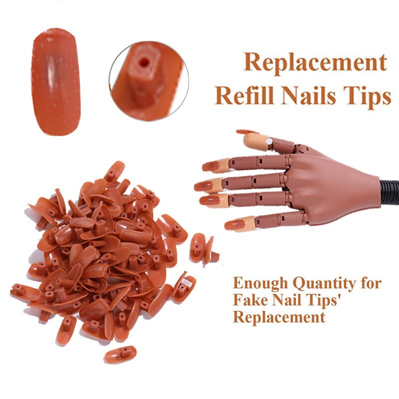 Main artificielle pour entraînement de manucure, outil ongulaire, support flexible et réglable, mannequin pour formation nail-art, fourniture mobile, avec 100 pièces de faux-ongles