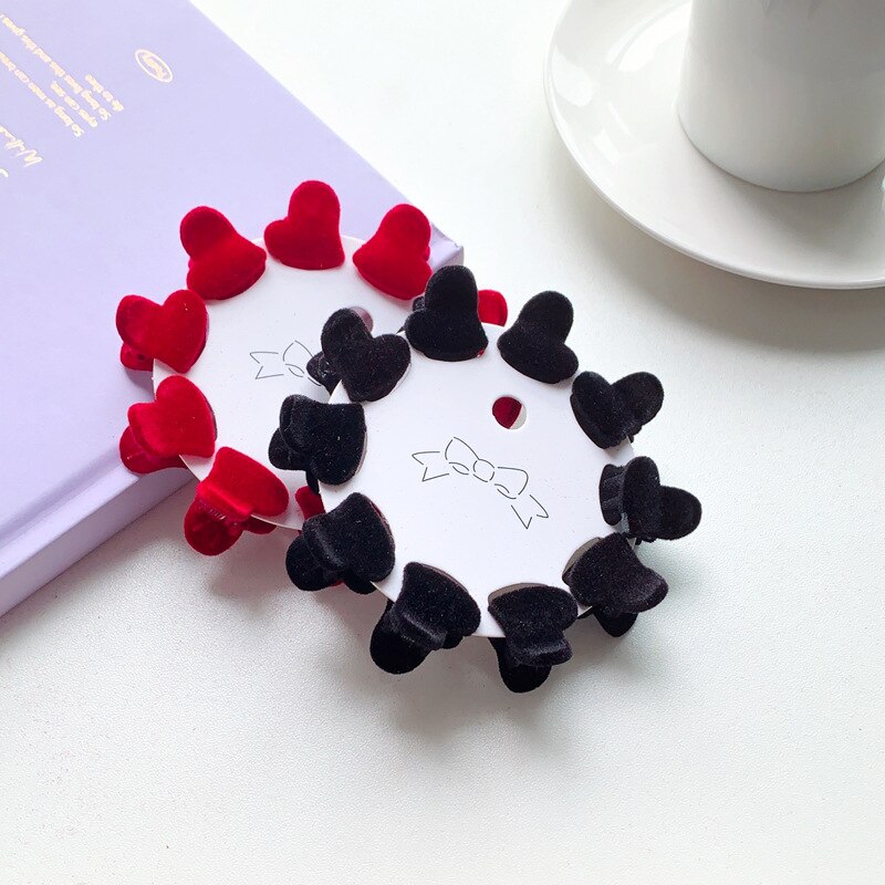 10/1Pcs Velvet Hair Claw Heart-shape Hair Clip Women Mini Size Claw Clip Solid Color Hairpin Barrettes Headwear Hair Accessories