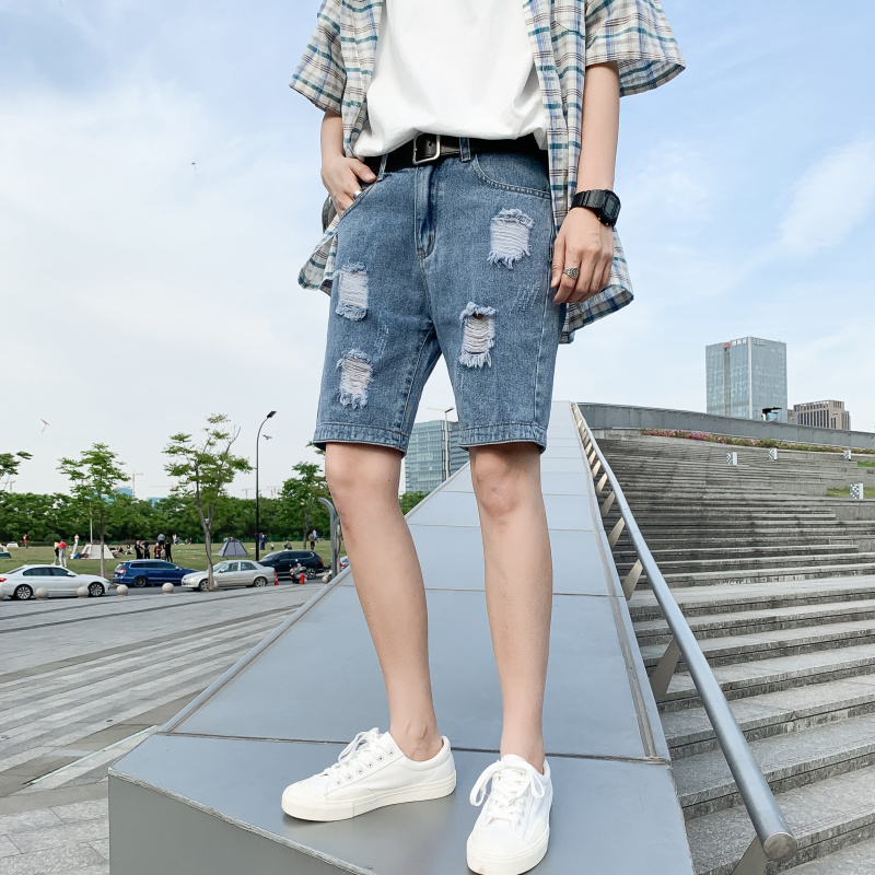 Jean shorts afslappet revet hul streetwear denim shorts til mænd