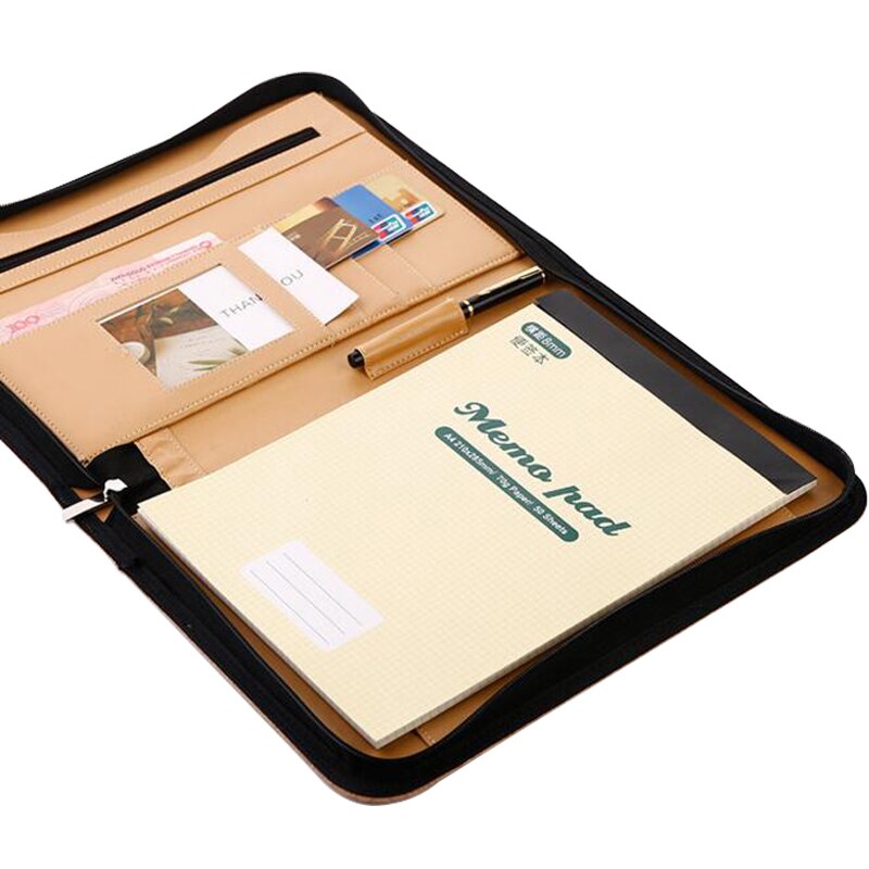 Kontor skoleartikler notesbøger skriveblokke lynlås padfolio  a4 lommeregner manager klip pu læder mødetavle signatur bog