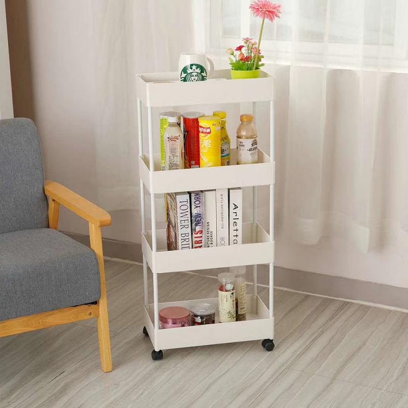 Kitchen Trolley 4 Layer Utility Cart Multi-function Trolley Storage Trolley Kitchen Foldable Trolley Rolling Metal Trolley HWC: white