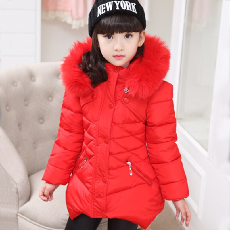 Meninas casacos de inverno moda algodão acolchoado pele com capuz parka crianças engrossar quente outwear roupas crianças jaquetas 5 7 9 11 12 anos