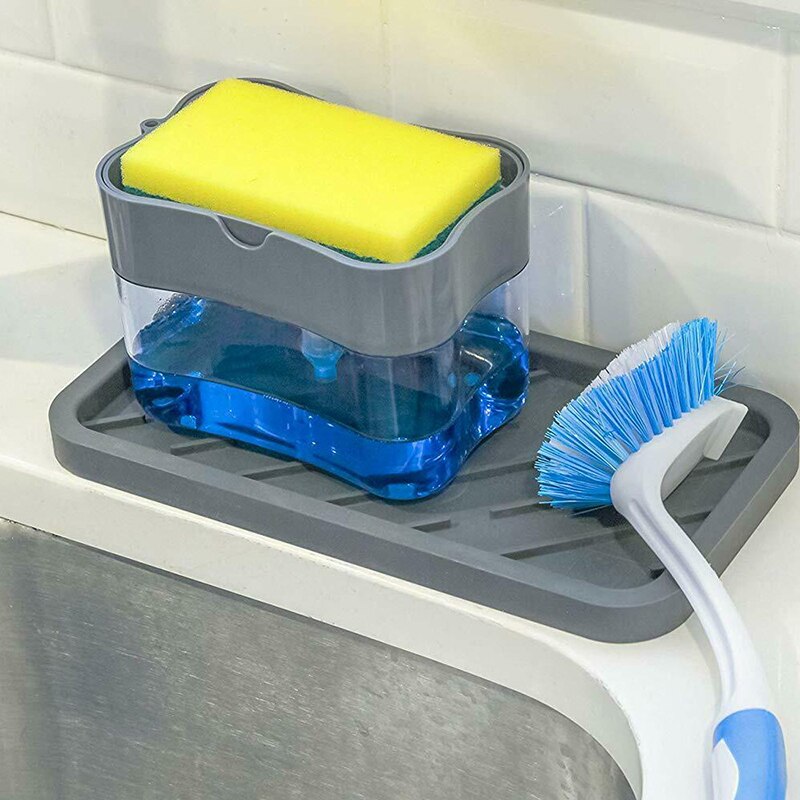 Neue 2-in-1 Seife Spender Spülmittel Spender Gericht Manuelle Presse Küche Waschen Flüssigkeit Pumpe Mit Waschen schwamm