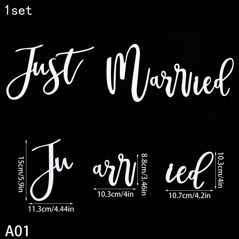 1Set White Just Married Sticker For Wedding Car Paper Glass Sticker Room Decor Rustic Wedding Party Decoration Bridal: Default Title