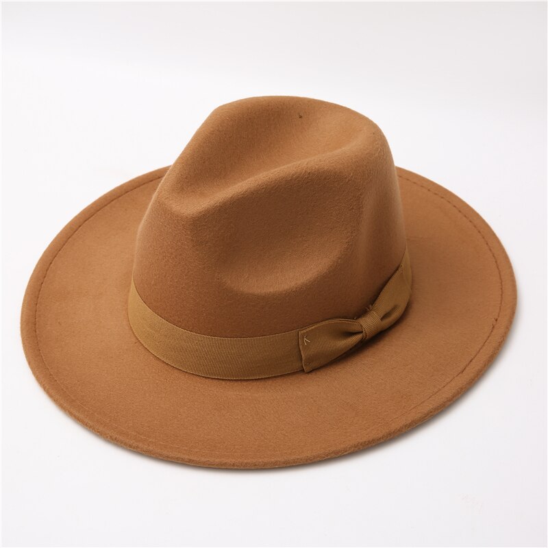 fedora hat women Bow ribbon band men hats wide brim classic beige white wedding church winter men women&#39;s hat gorras hombre: sky blue
