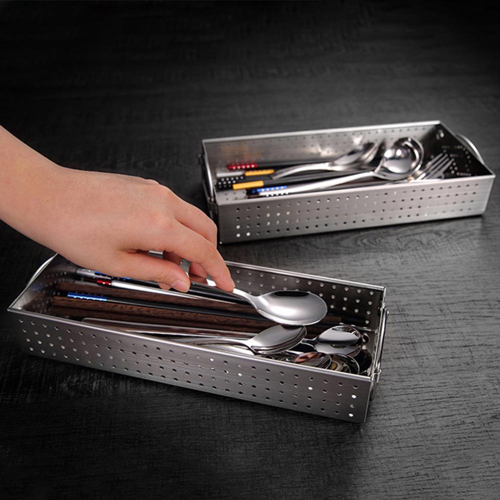 Fork Storage Frame Hollow Out Quick Drainage Metal Stainless Wire Tableware Storage Box Washable Cutlery Storage Basket