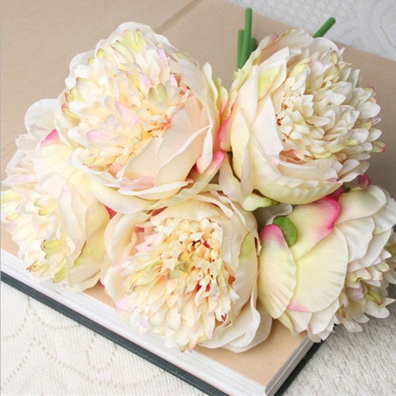 YO CHO Mode Bruid Hand Bloemen Mooie Pioen Bruidsboeketten Kunstmatige Rose Zijden Bloemen DIY Boeket Witte Pioen Rode Roos: champagne