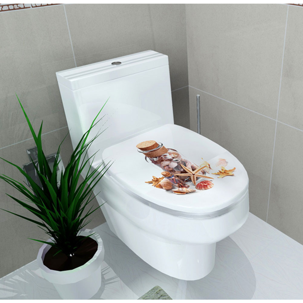 3d toilet låg klistermærke søstjerne skal mønster vinyl kunst vandtæt tapet aftageligt badeværelse mærkater wc toilette plakat: R