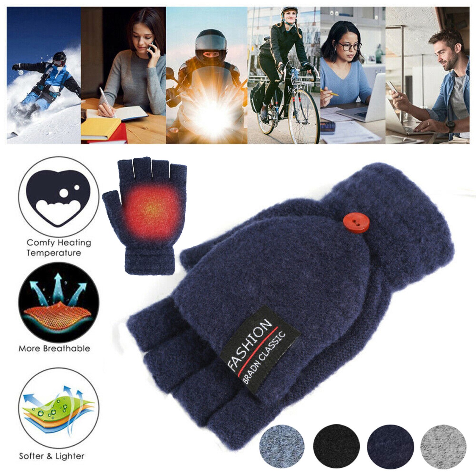 Laptop Women Men USB Heated Mitten Full&Half Finger Winter Warm Knit Hand Gloves Finger Gloves Half Finger Mittens Hand Sets#T2