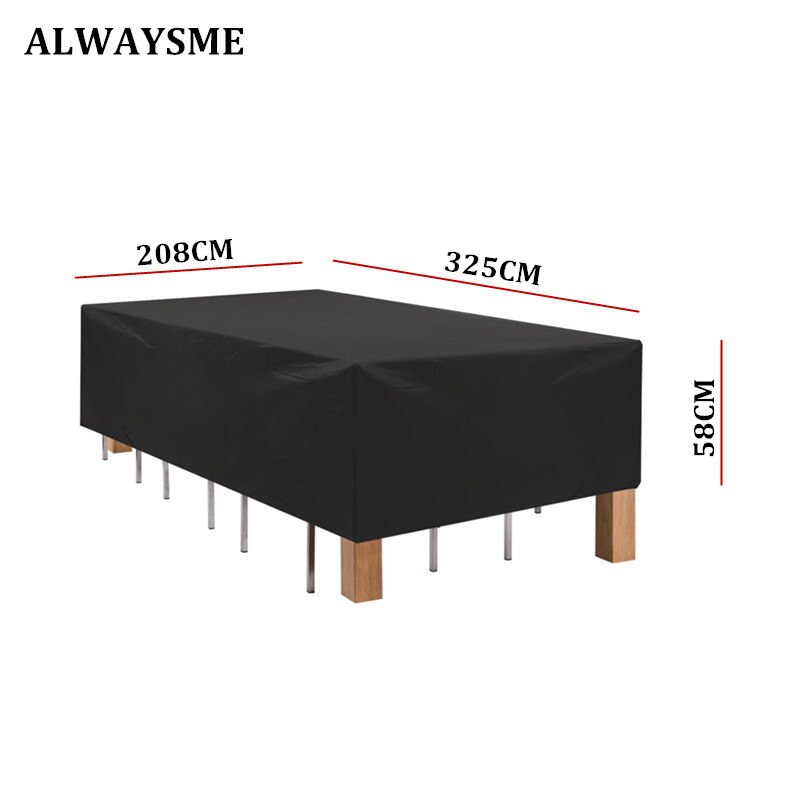 Alwaysme rektangulär utemöbler täcka bord och stol set överdrag vattentätt för utomhus trädgårdsmöbler vård: Svart 325 x 208 x 58cm