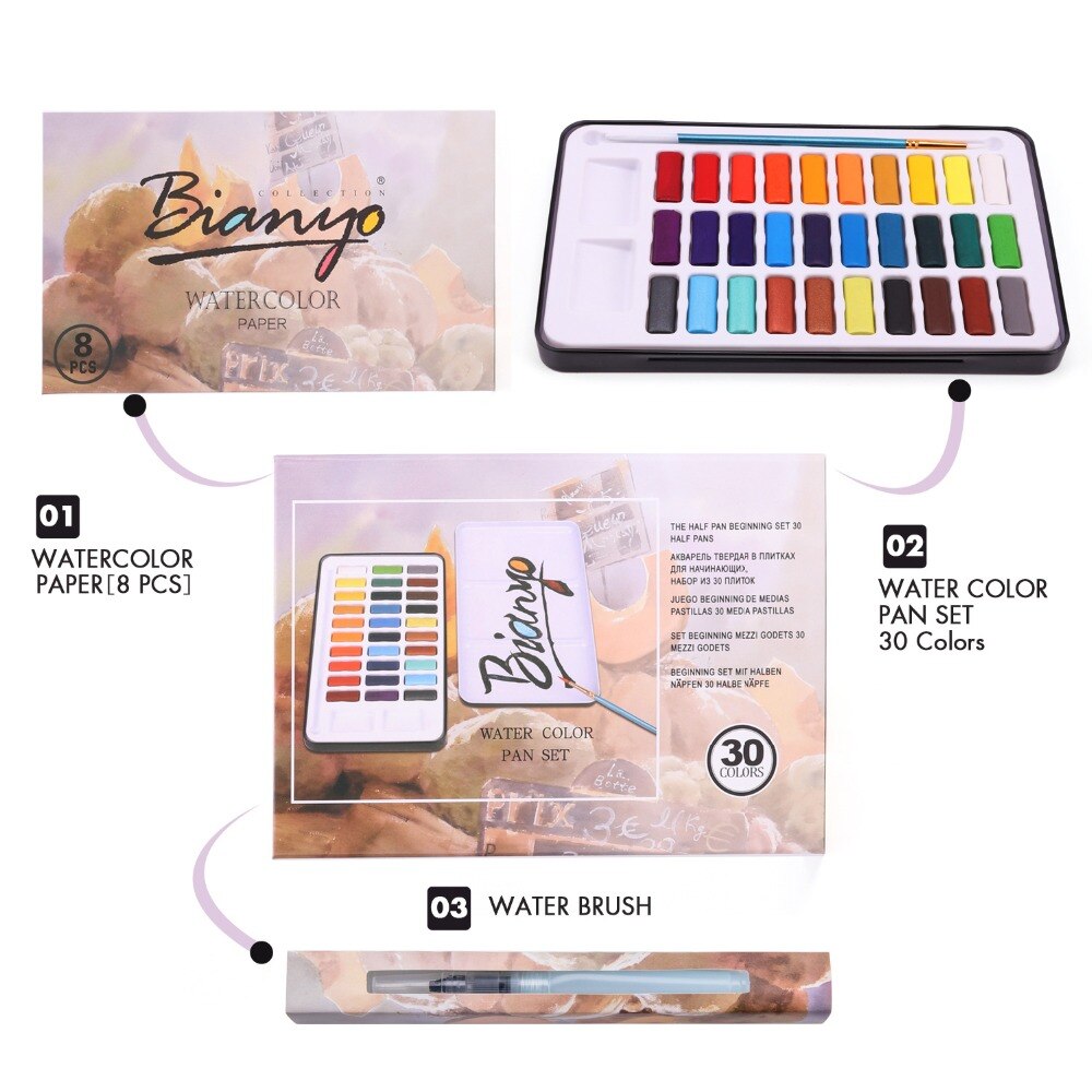 Bianyo 30Color Artist Solid Watercolor Paint Set A... – Grandado