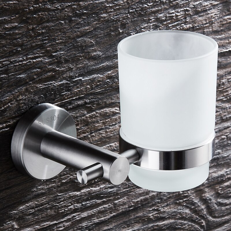 Weyuu 304 roestvrijstalen beker- en bekerhouders, draadtrekbeugel voor aan de muur, tandenborstelhouder, badkameraccessoires