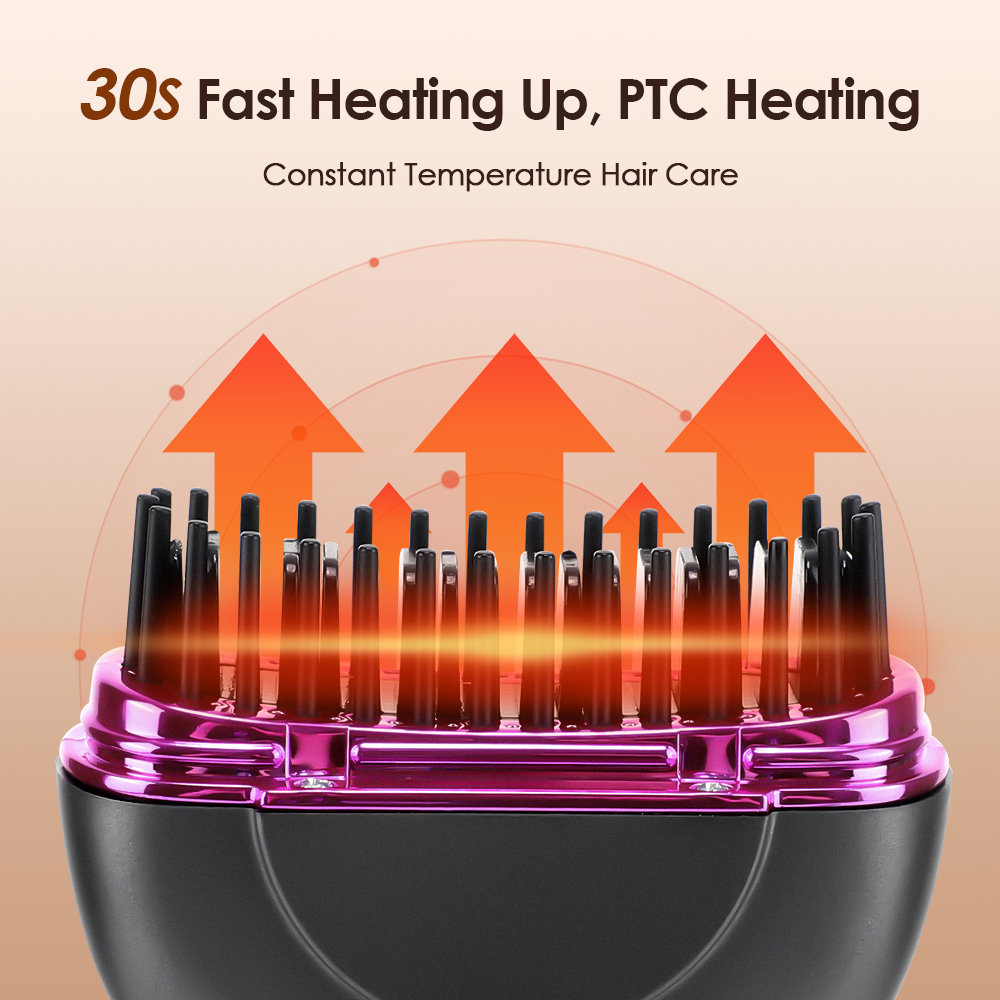 Portátil mini alisamento pente anti-queimadura 3 configurações de temperatura aquecimento rápido sem fio alisador de cabelo estilo pente para trav