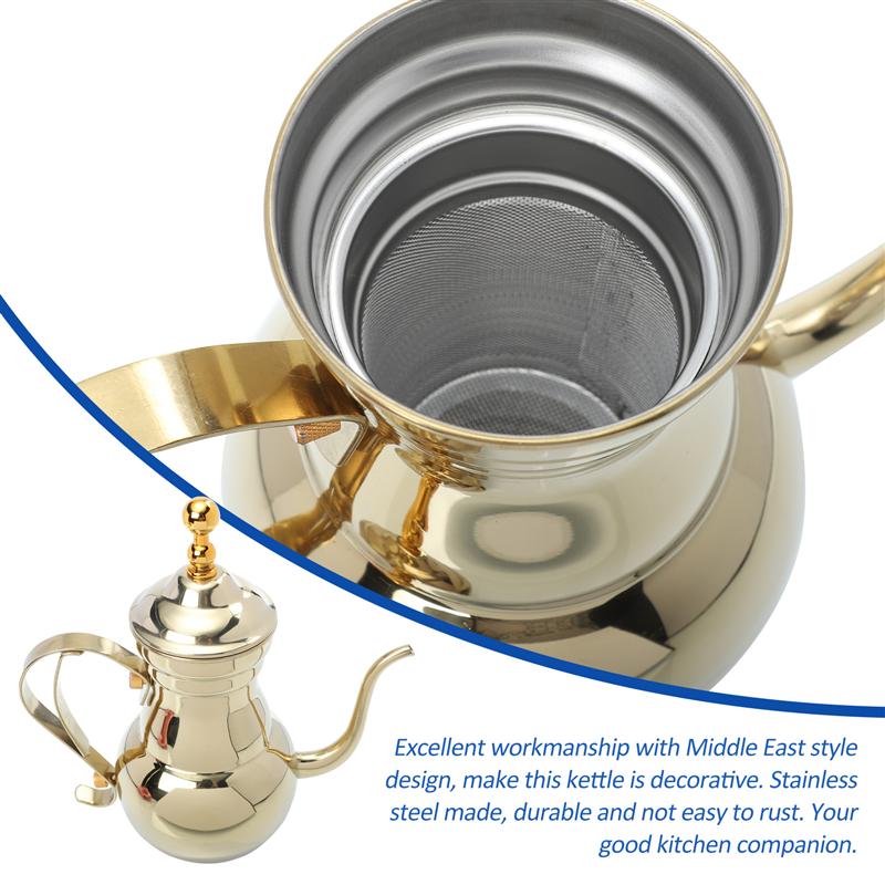 Théière arabe du moyen-orient, acier inoxydable, argent or, col de cygne, Pour café, thé, bouilloire, filtre, passoire, Pot environnemental