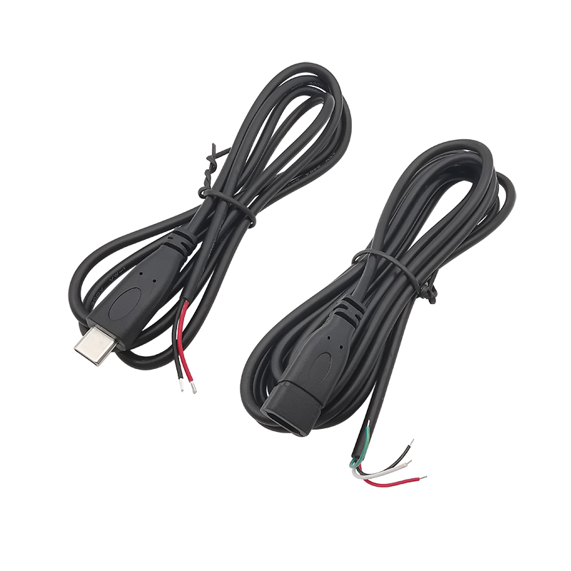 Cable de fuente de alimentación USB tipo C, adaptador de conector de enchufe macho y hembra de 2/4 pines para Cables de carga de datos, reparación de Cables DIY