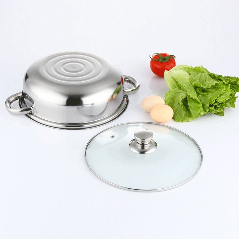 Casserole pour cuiseur vapeur grande taille 28cm, 3 niveaux, facile à nettoyer, couvercle visuel, batterie de cuisine, double usage, acier inoxydable, gain de place à la maison avec poignées