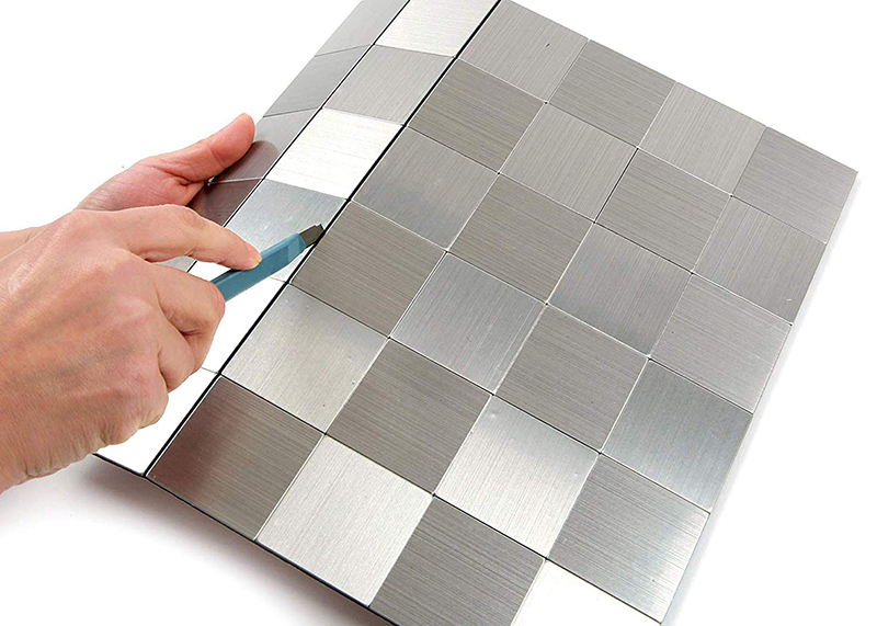 Schälen und Stock Fliesen Backsplash Edelstahl Fliesen für Küche Zauberstab Dekor Aluminium Oberfläche Metall Fliesen Silber Quadrat Plaid