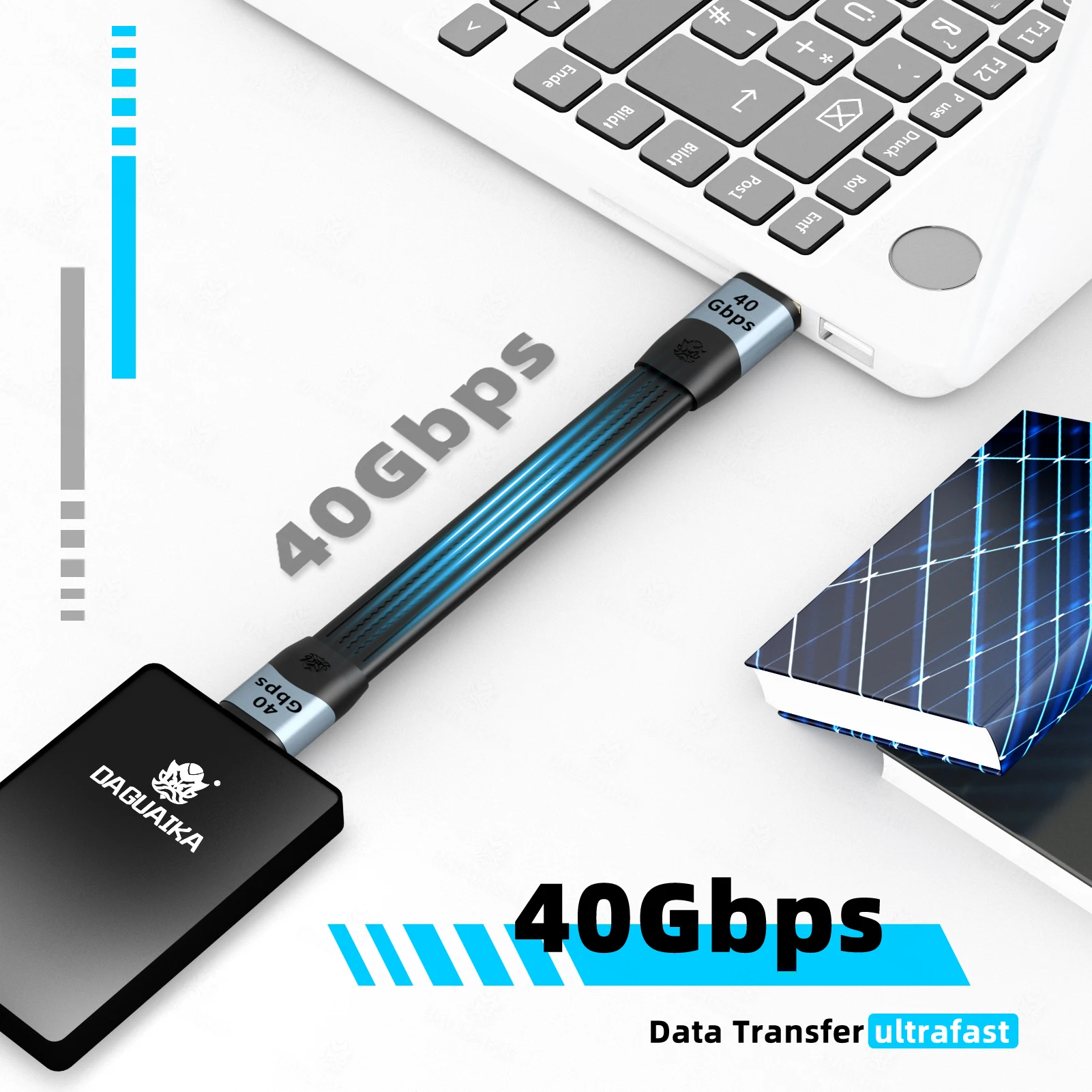 Krótki kabel USB C 40 Gb/s Kabel USB4 kompatybilny z Thunderbolt 4/3 PD 240 W Szybkie ładowanie dla SSD iPhone 16 Power Bank