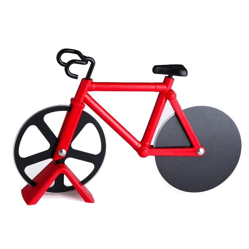 Recém aço inoxidável bicicleta ralador pizza corte cortador de pizza roda com titular profissional ajuda cozinha: Red