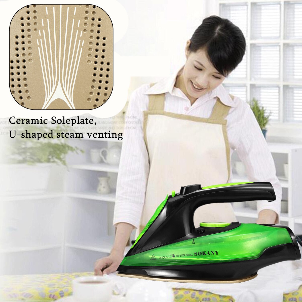 Plancha de Vapor Eléctrica inalámbrica para ropa, plancha de vapor portátil con ajuste de 5 velocidades, 2400W, para planchado de ropa