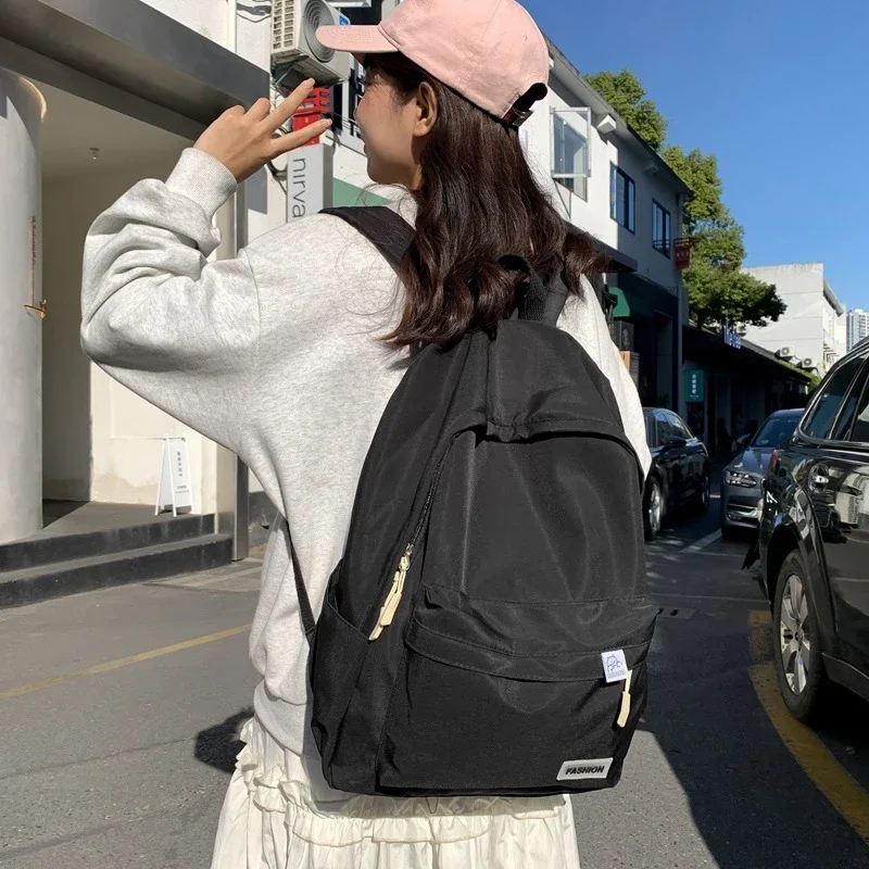 Bolsa de ombro grande capacidade à prova dwaterproof água faculdade viagem mochila feminina cor pura simples meninas mochila portátil
