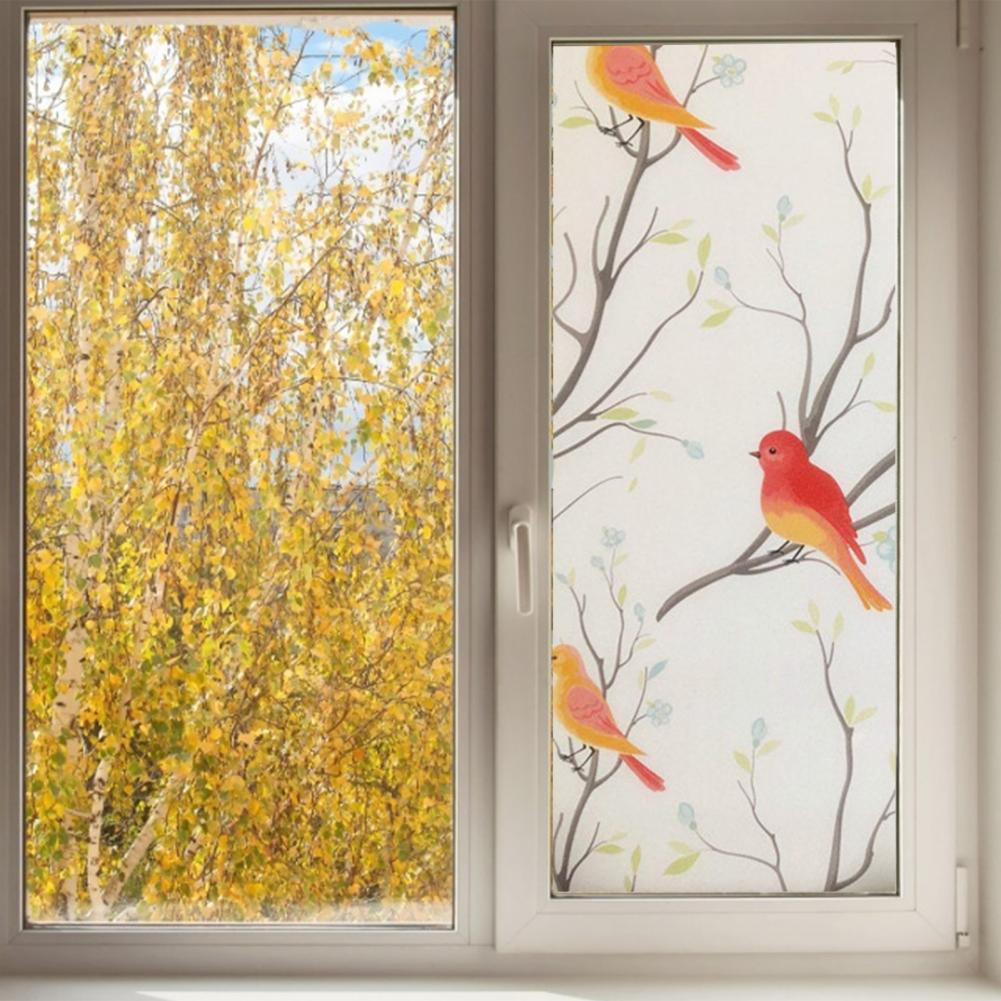 1 Roll Window Stickers Opaque Animal Pattern PVC Made Colorful Birds Window Film for Bedroom Window Stickers