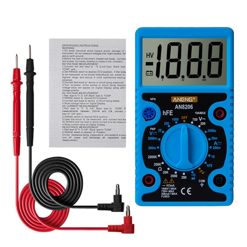 Digital Multimeter Tester LCD Display Volt Meter Electrician High Precision Big Screen Portable Voltage Tester: blue