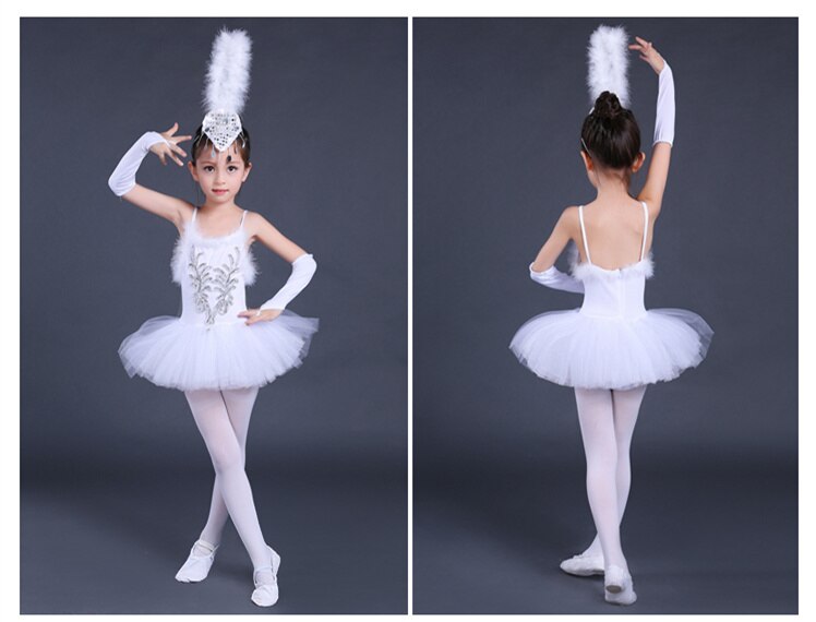 Girls Ballerina Dress Kids White Swan Lake Ballet Costumes Children Strap Dance Wear