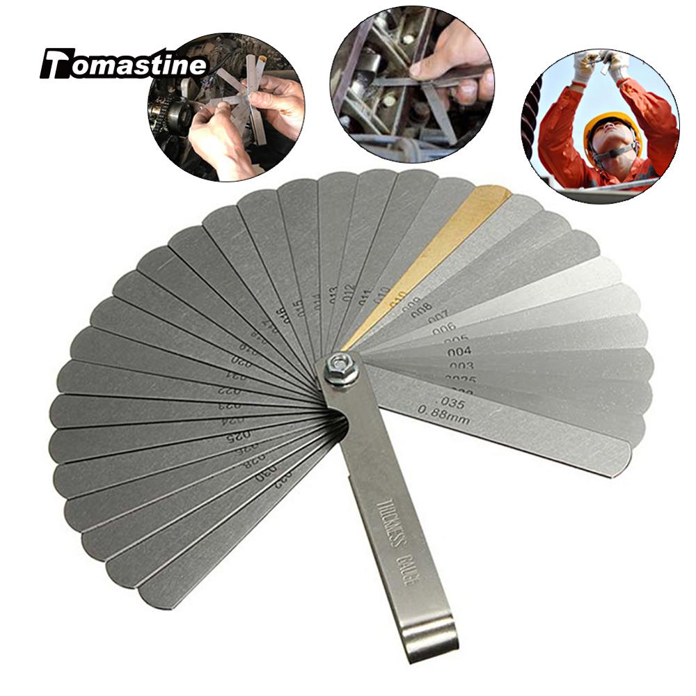 Sonda de calibre 32 Uds., medidor de espesor, relleno de huecos, 0,04-0,88mm, herramienta de medición de lámina de cobre Imperial y métrica plegable de acero inoxidable