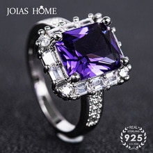 JoiasHome, anillos clásicos de plata 925 para mujer con forma rectangular, gemas amatista de Rubí, para de boda, tamaño 6-10