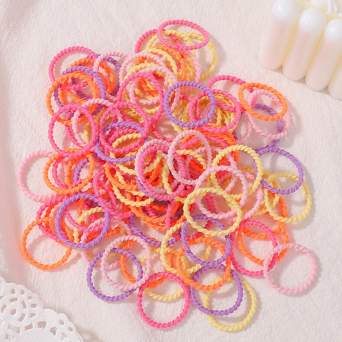 100/200Pcs Women Girls Colorful Nylon Elastic Hair Bands Ponytail Hold Small Hair Tie Rubber Bands Scrunchie Hair Accessories: XXS / Pink