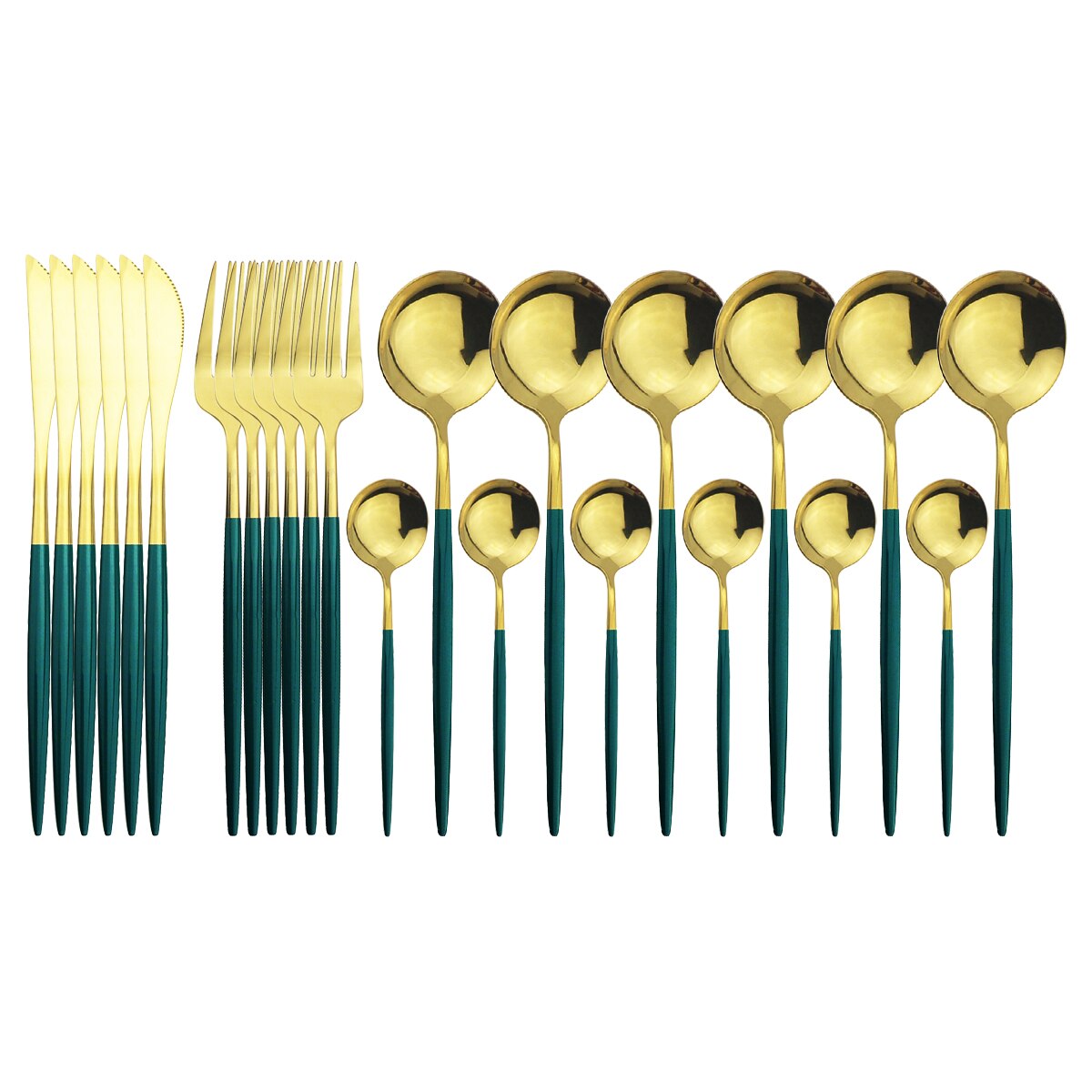 24Pcs Green Silver Cutlery Set Stainless Steel Dinnerware Set Knives Forks Spoon Dinner Tableware Set Kitchen Party Flatware Set: Green Gold