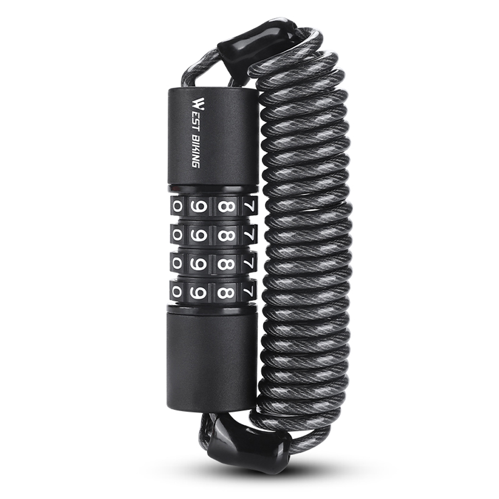Candado de seguridad antirrobo para cascos de bicicleta, candados elásticos de 4 dígitos, combinación de contraseña, candado de Cable de acero para bicicleta de carretera: Negro